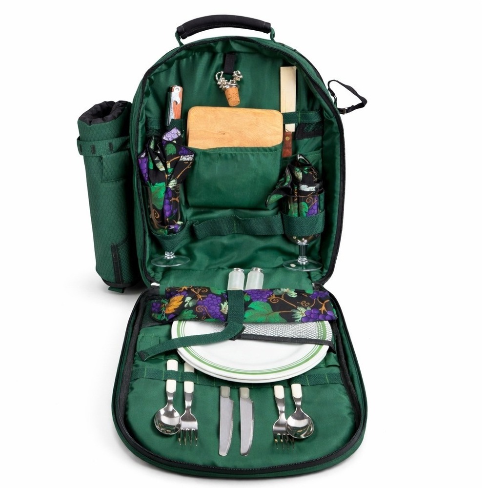 Picnic Time Wine & Cheese Backpack Set 2 Person Green Insulated‎ Bag
